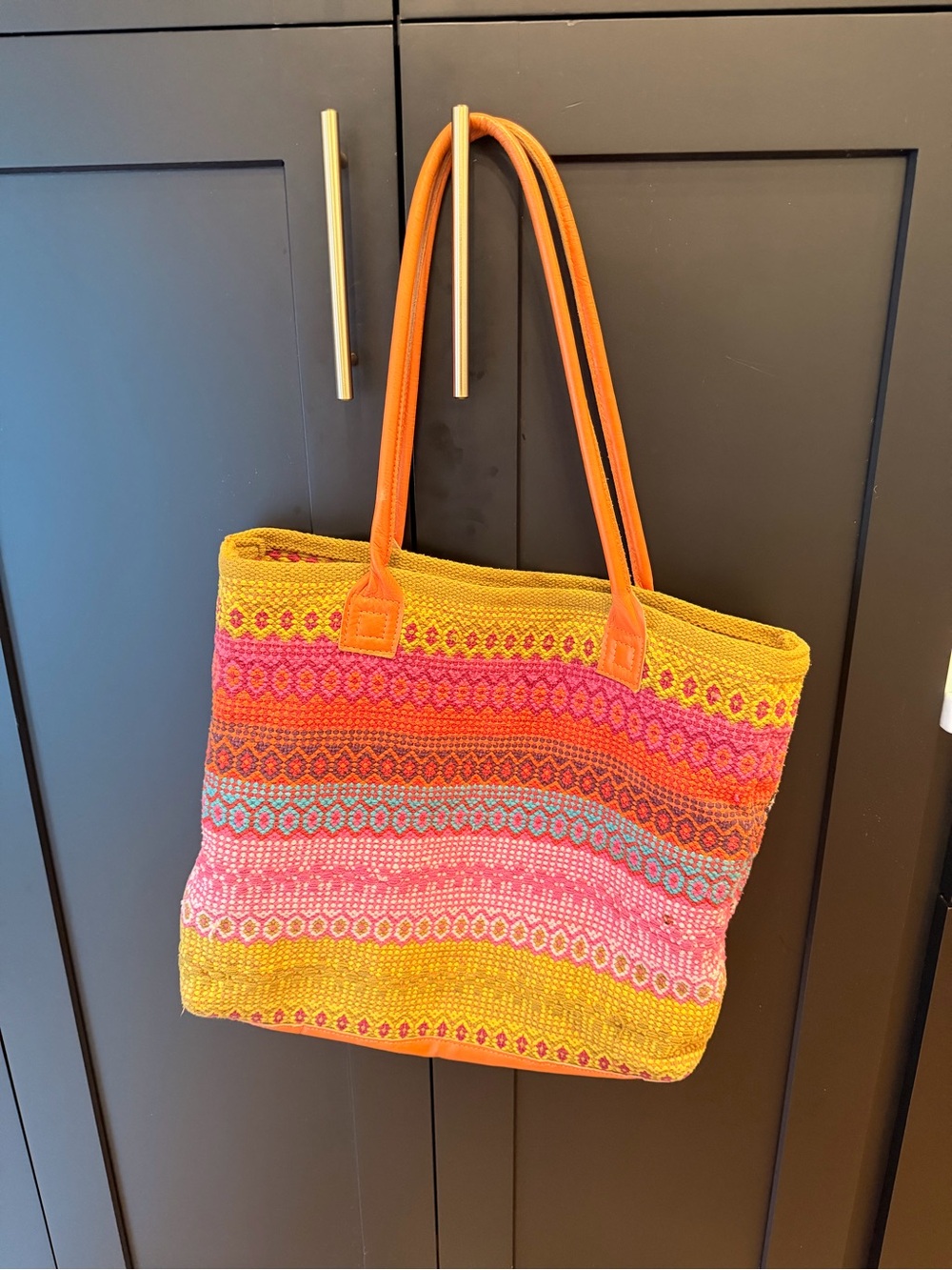 Dash & Albert Multicolor Woven Tote with Leather Straps